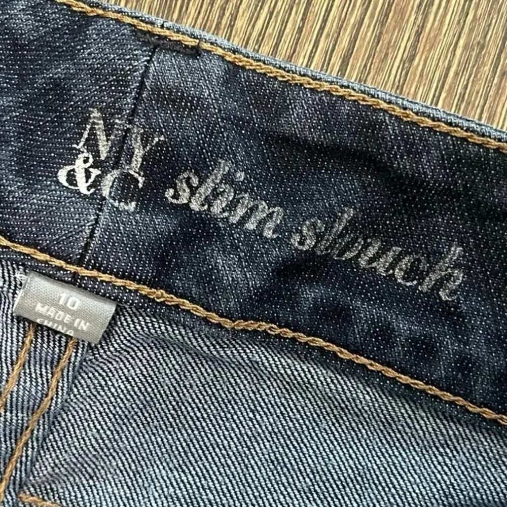 NY&C Womens Slim Slouch Jeans Straight Mid Rise Denim Dark Wash Blue Size 10